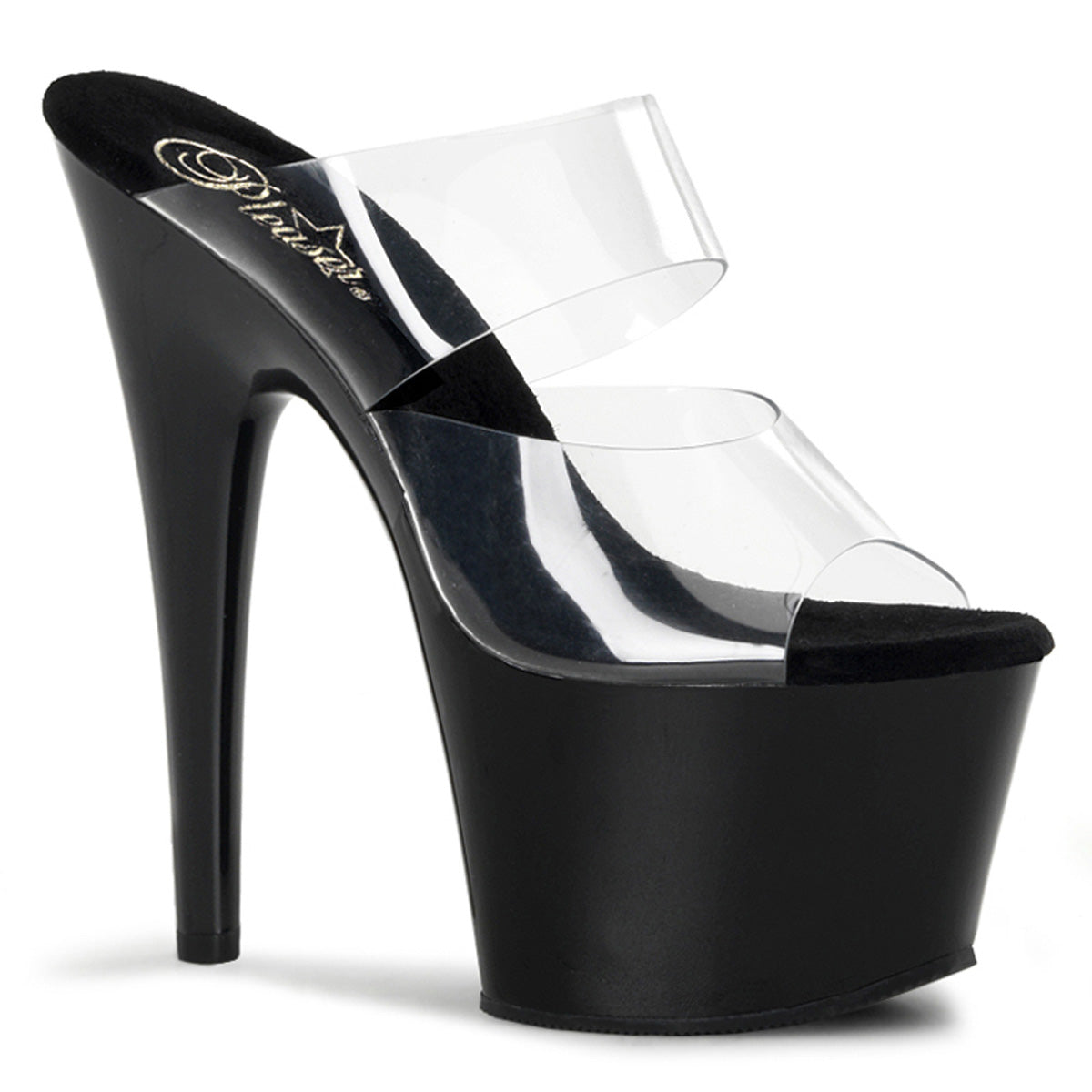 ADORE-702 | ADO702 | 7 INCH BLACK TWO BAND STRAP SLIDE PLATFORM