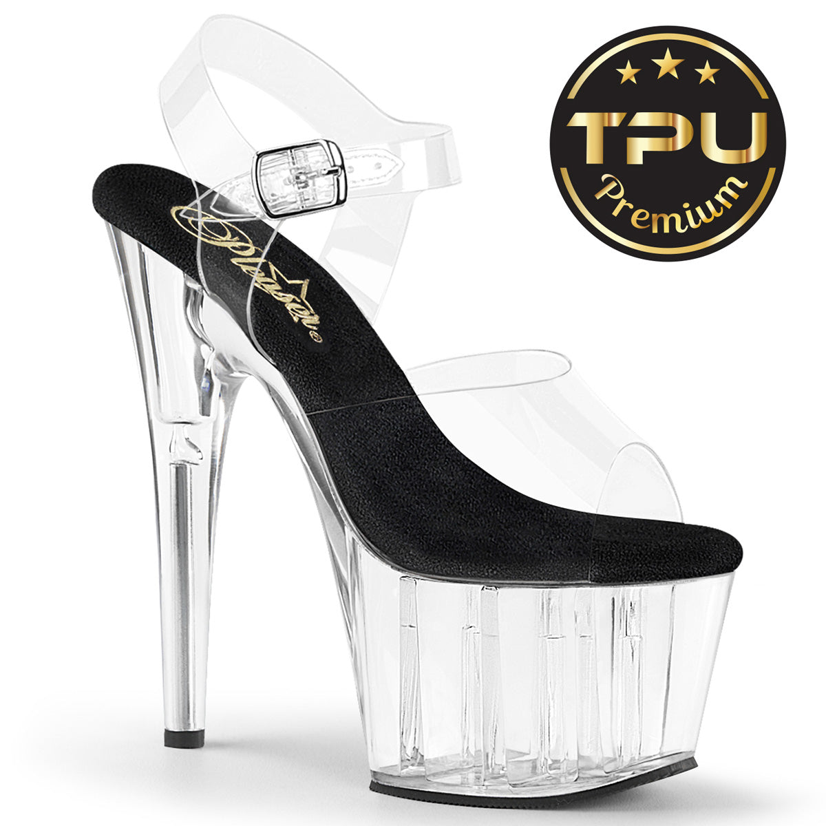ADORE-708PREM |ADO708PREM| CLEAR/BLACK 7 INCH PLATFORM FEATURING CLEAR SOFT TPU