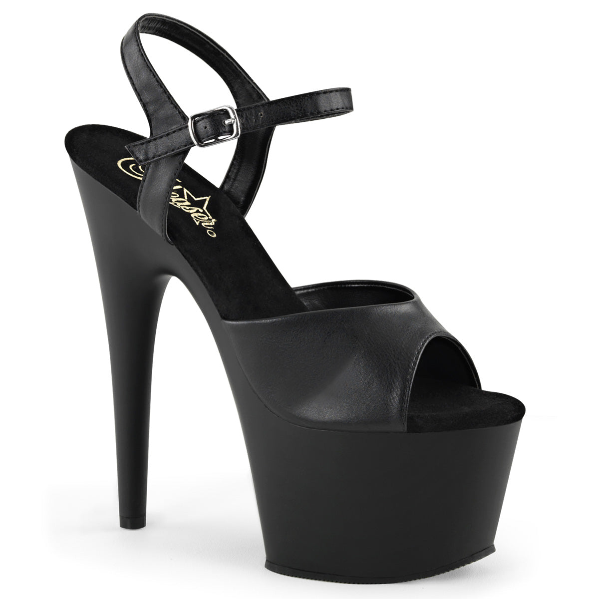 ADORE-709 | 7 INCH HEEL | MATT BLACK SANDAL WITH ANKLE STRAP