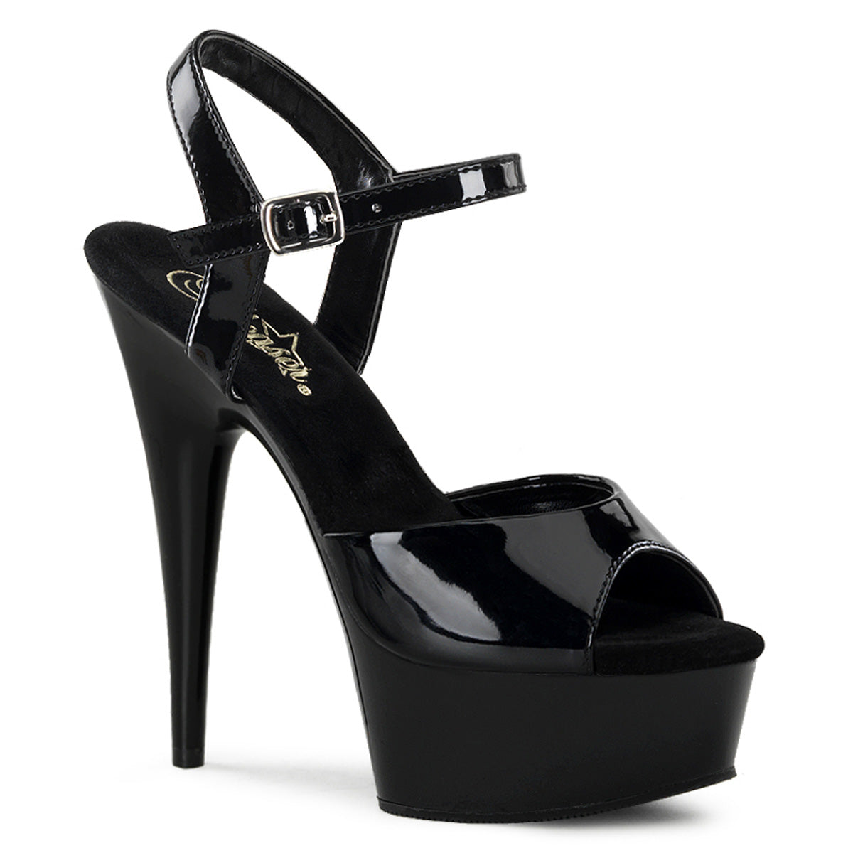 DELIGHT-609 | 6 INCH HEEL | BLACK SANDAL WITH ANKLE STRAP