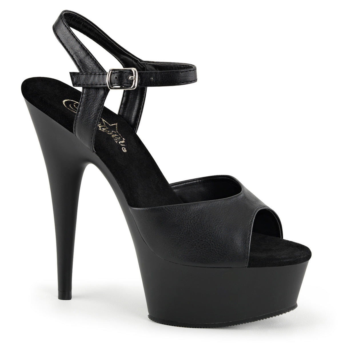 DELIGHT-609 | 6 INCH HEEL | BLACK SANDAL WITH ANKLE STRAP