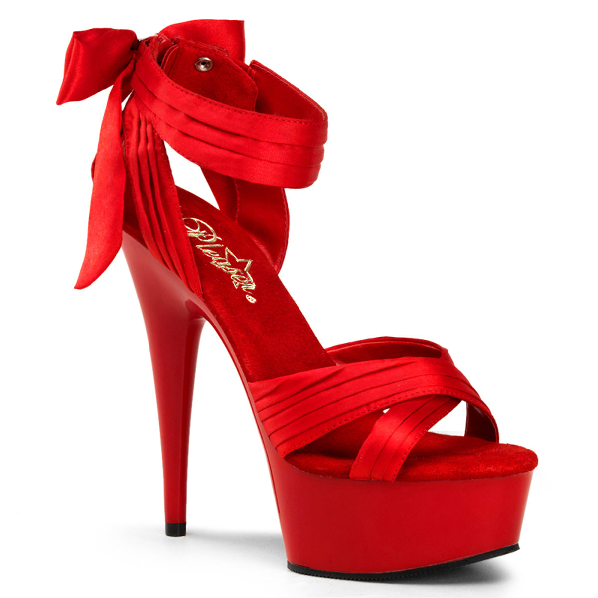 DELIGHT-668 |DEL668| 6 INCH RED SATIN CRISS CROSS STRAPS WITH BOW & BACK ZIP PLATFORM