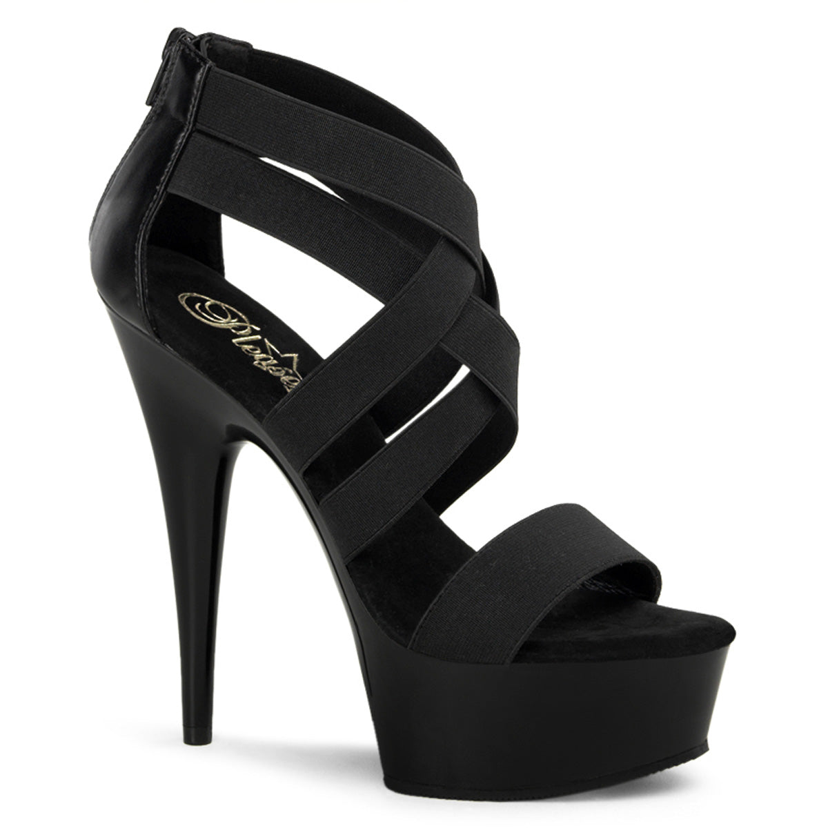 DELIGHT-669 | DEL669 | BLACK ELASTIC BAN FAUX LEATHER CRISS CROSS PLATFORM WITH BACK ZIP