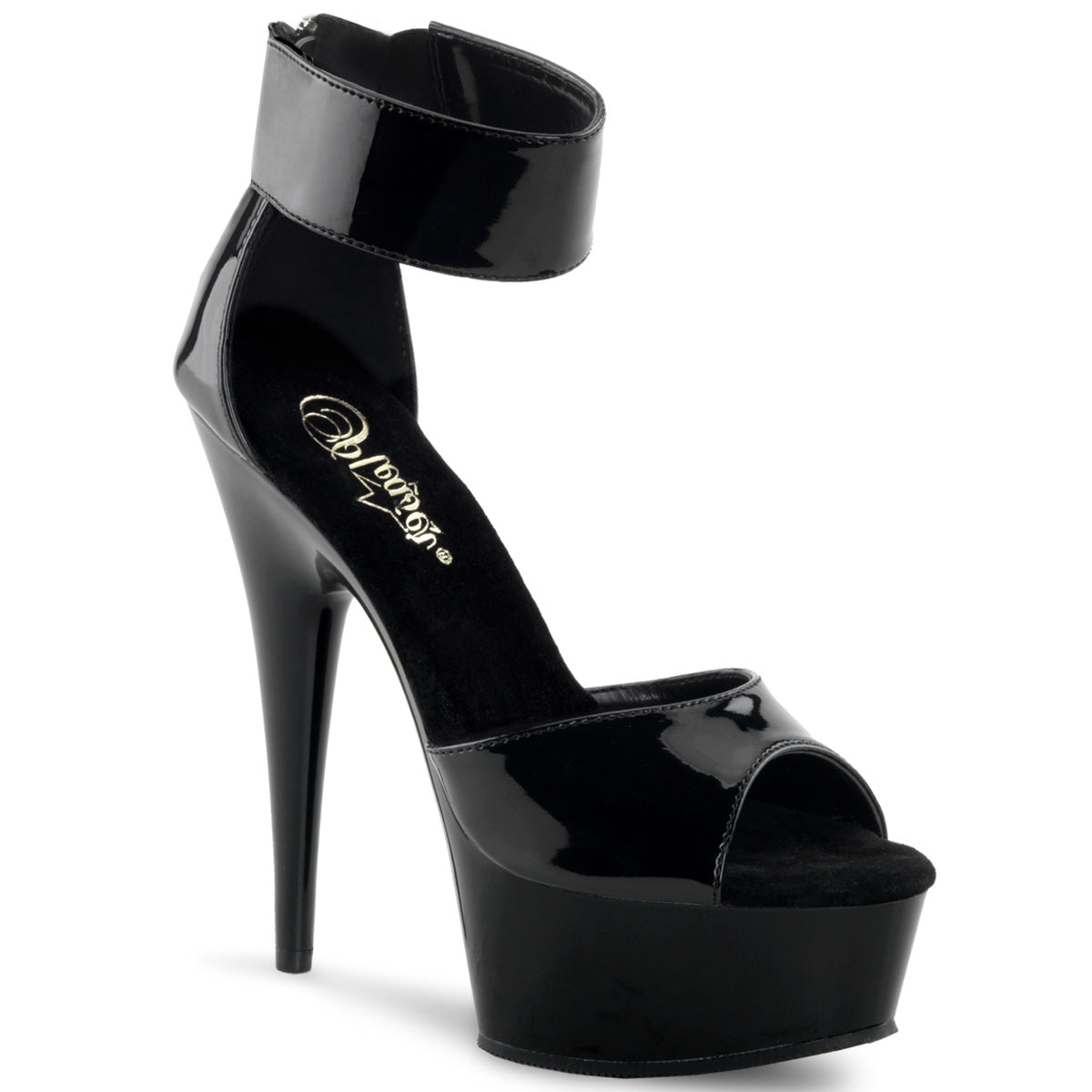 DELIGHT-670 | DEL670 | bLACK 6 INCH PLATFORM FEATURING WIDE ANKLE BAND WITH ZIP