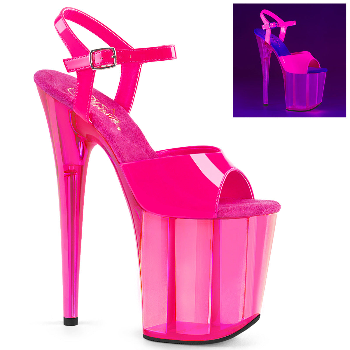 FLAMINGO-809UVT |FLAM809UVT | 8 INCH NEON PINK PLATFORM UV REACTIVE SANDAL