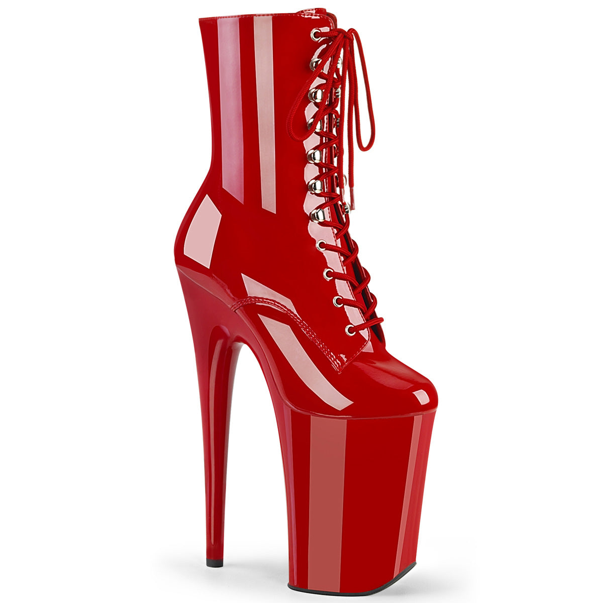 INFINITY-1020 | 9 INCH CALF HIGH BOOTS | RED LACE UP BOOTS WITH SIDE ZIP