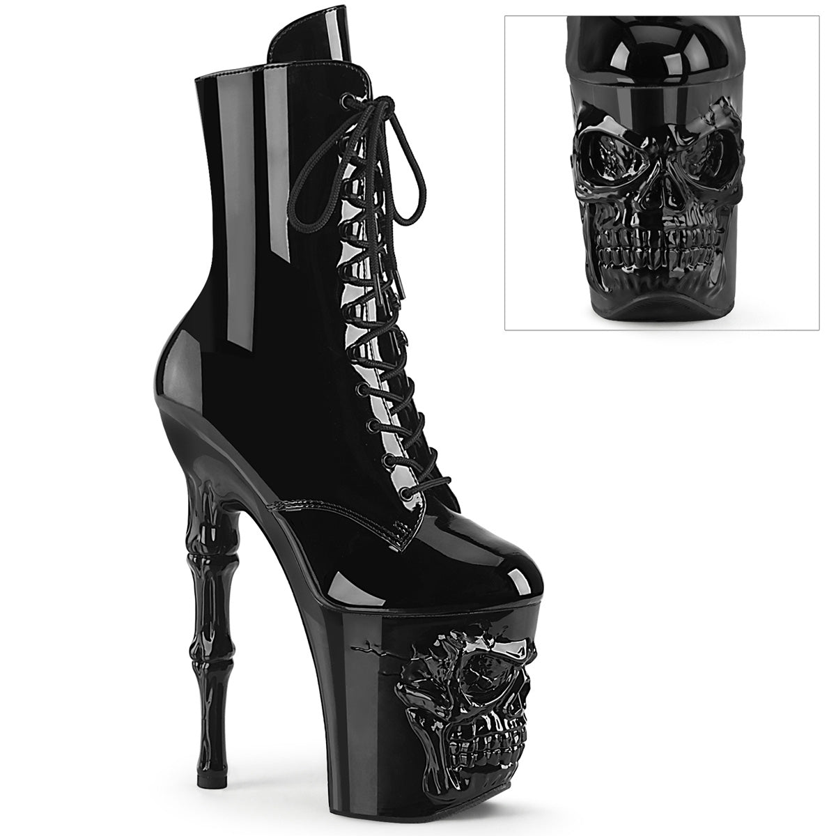 RAPTURE-1020 |RAPT1020/B/M| 8 INCH BLACK SKULL ANKLE BOOT