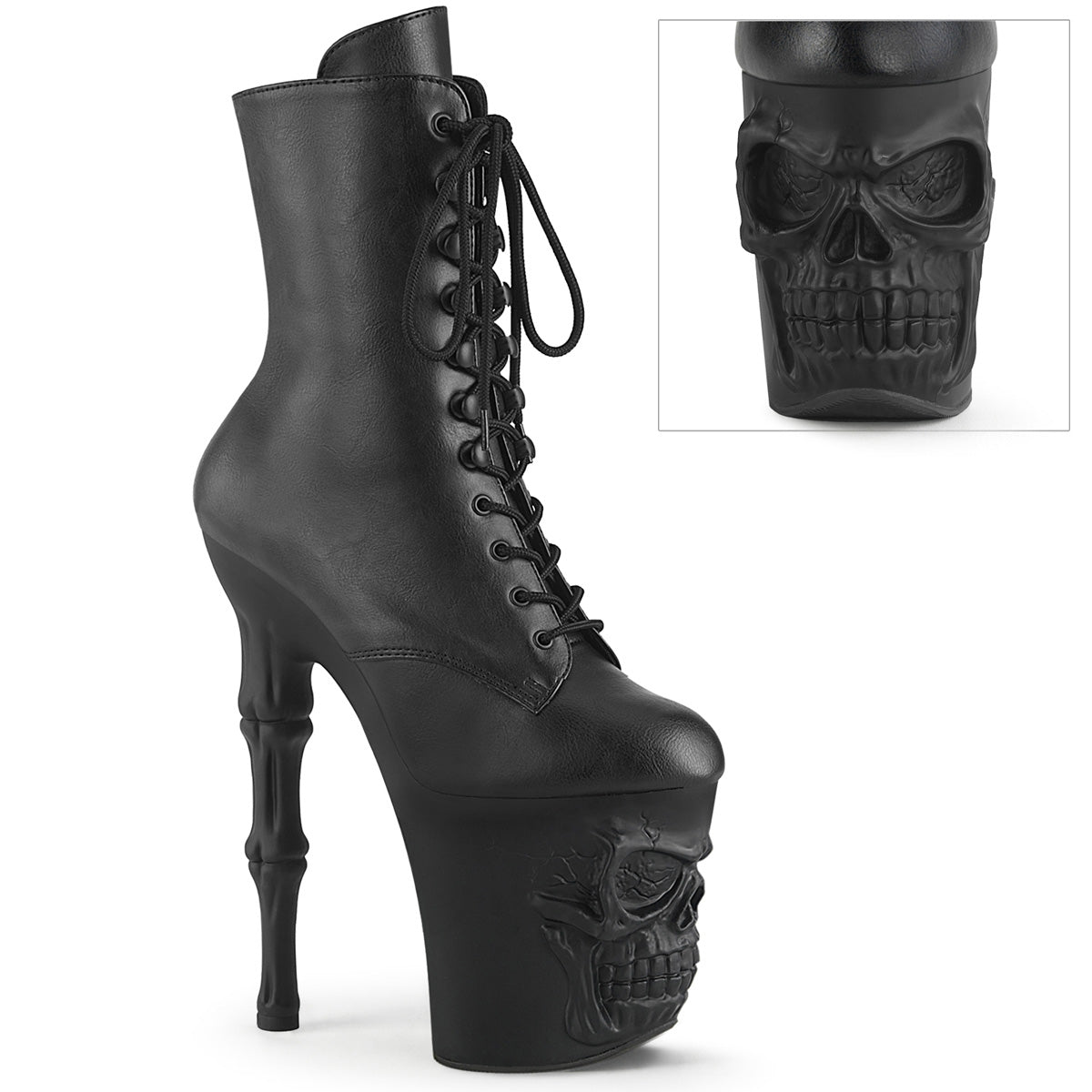 RAPTURE-1020 |RAPT1020/BPU/M| 8 INCH BLACK MATT SKULL ANKLE BOOT