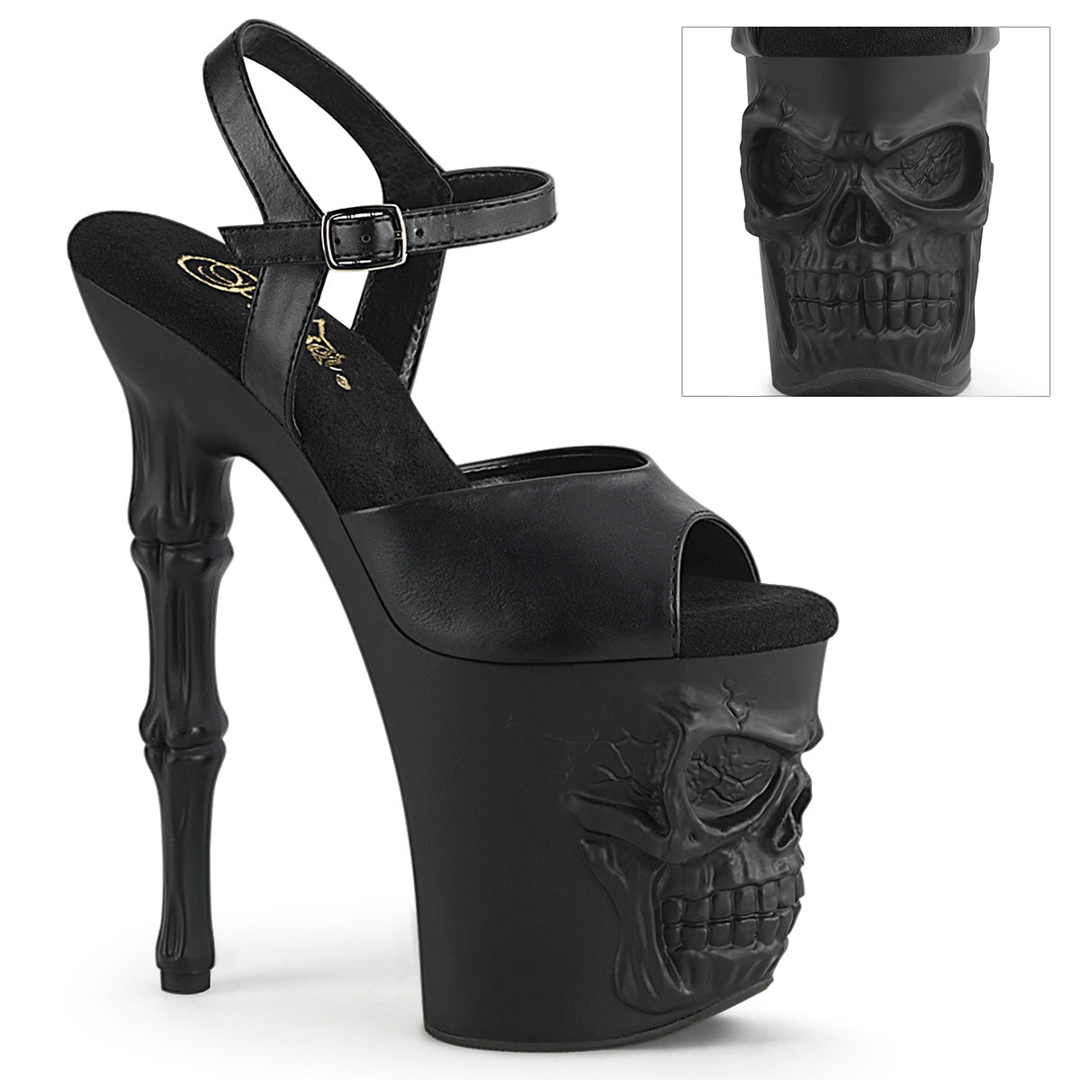 RAPTURE-809 |RAPT809/BPU/M| 8 INCH BLACK MATT SKULL & BONES ANKLE STRAP PLATFORM (Copy)