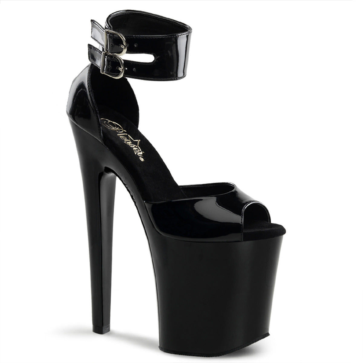 XTREME-875 | 8 INCH HEEL | BLACK PLATFORM SANDAL WITH ANKLE CUFF