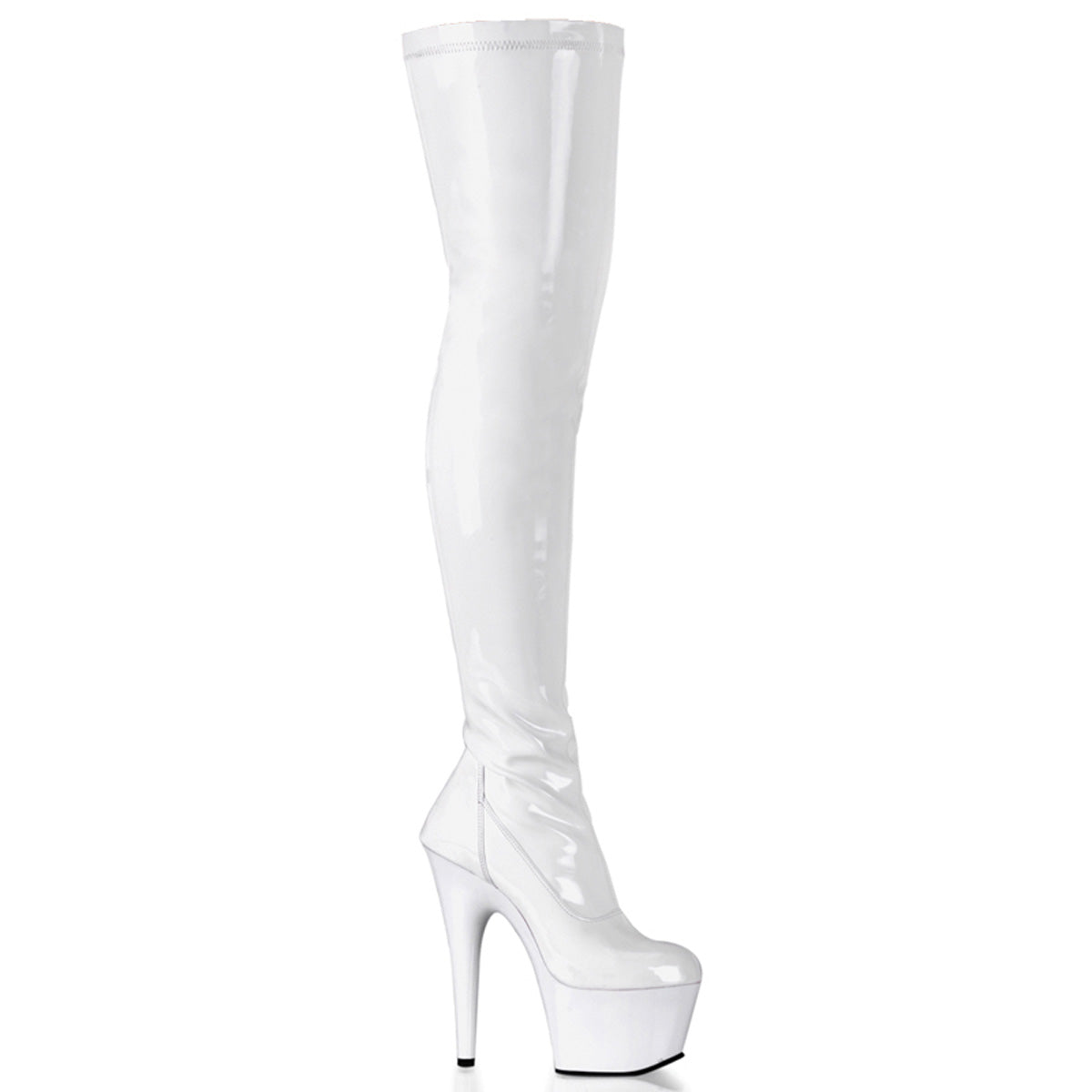 ADORE-3000/W/M |ADO3000| 7 INCH WHITE PLAIN STRETCH THIGH HIGH PLATFORM BOOT WITH SIDE ZIP