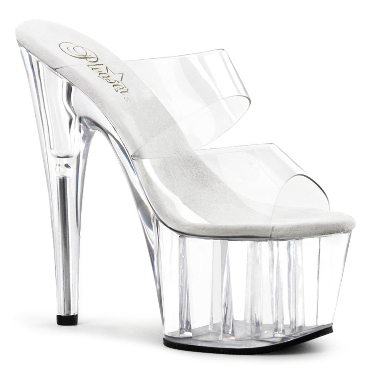 ADORE-702 | ADO702 | 7 INCH CLEAR TWO BAND STRAP SLIDE PLATFORM