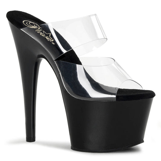 ADORE-702 | ADO702 | 7 INCH BLACK TWO BAND STRAP SLIDE PLATFORM