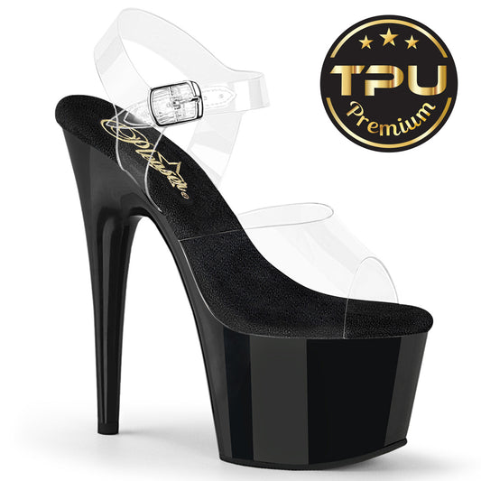 ADORE-708PREM | ADO708PREM | BLACK 7 INCH PLATFORM ANKLE STRAP FEATUING CLEAR SOFT TPU