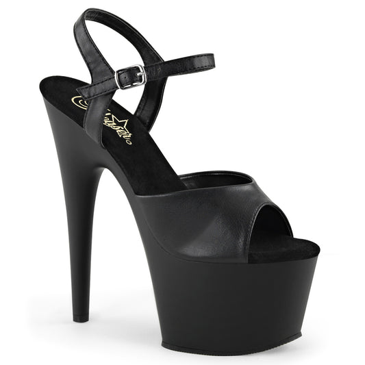 ADORE-709 | 7 INCH HEEL | MATT BLACK SANDAL WITH ANKLE STRAP
