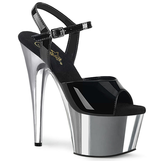 ADORE-709 |7 INCH HEEL | BLACK & SILVER SANDAL WITH ANKLE STRAP