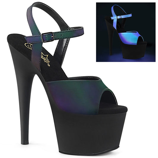 ADORE-709REFL |7 INCH HEEL| BLACK MATT WITH GREEN MULTI REFLECTIVE ANKLE STRAP SANDAL| SPECIALS | SALESIN STOCK