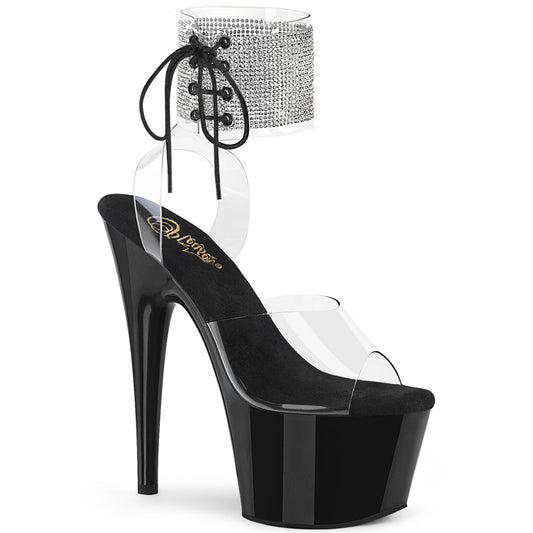 ADORE-791HTRS | 7 INCH HEEL | BLACK ANKLE CUFF SANDAL WITH RHINESTONES