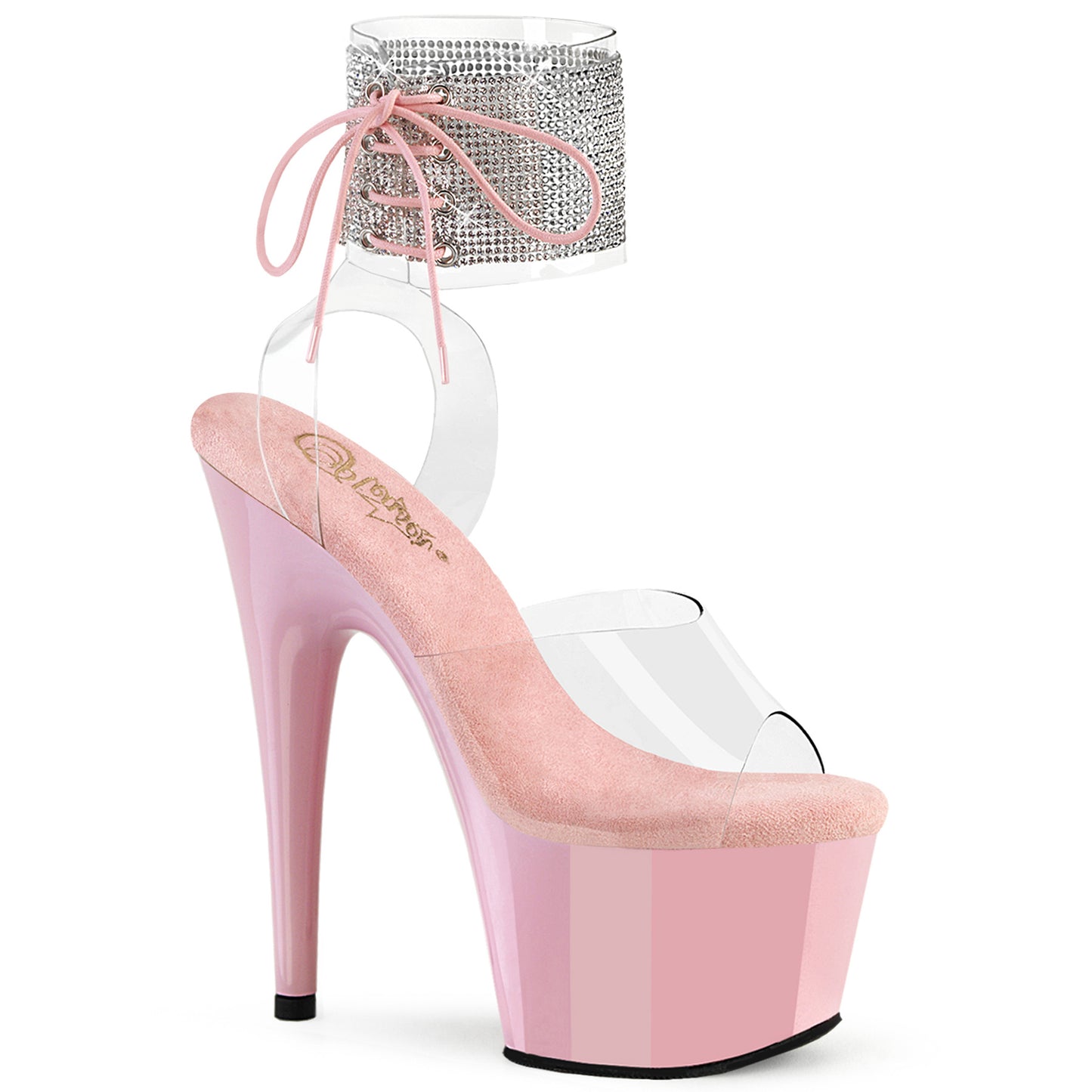 ADORE-791HTRS | 7 INCH HEEL | PINK ANKLE CUFFSANDAL WITH RHINESTONES