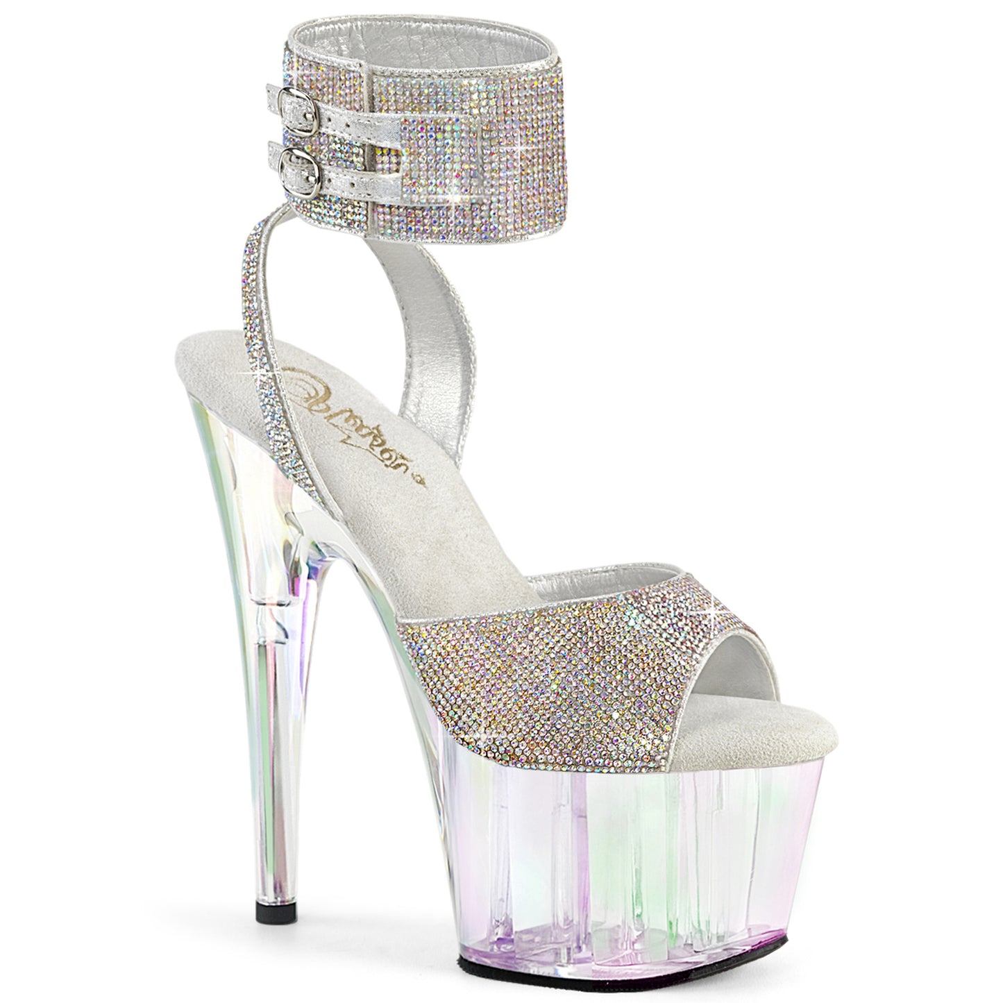 ADORE-791HTRS | 7 INCH HEEL | ANKLE CUFF CLEAR SANDAL WITH RHINESTONES