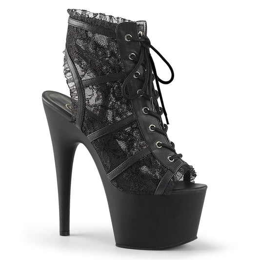 ADORE-796LC | 7 INCH HEELS | BLACK LACE OVERLAY BOOTIE | OPEN TOE