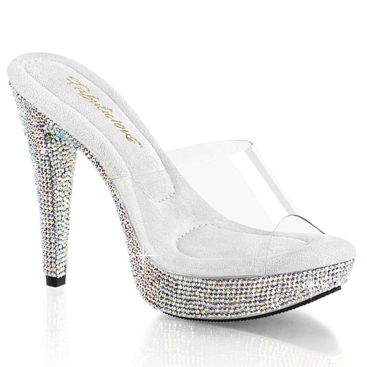 COCKTAIL-501DM | 5 INCH HEEL | CLEAR AND SILVER SLIDE IN SANDAL WITH RHINESTONES