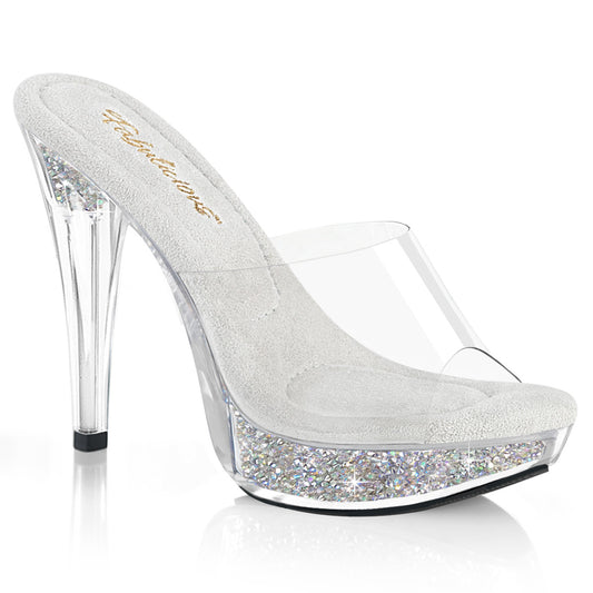 COCKTAIL-501RSI | 5 INCH HEEL | CLEAR AND SILVER SLIDE IN SANDAL WITH RHINESTONES |SPECIALS\SALES\INSTOCK