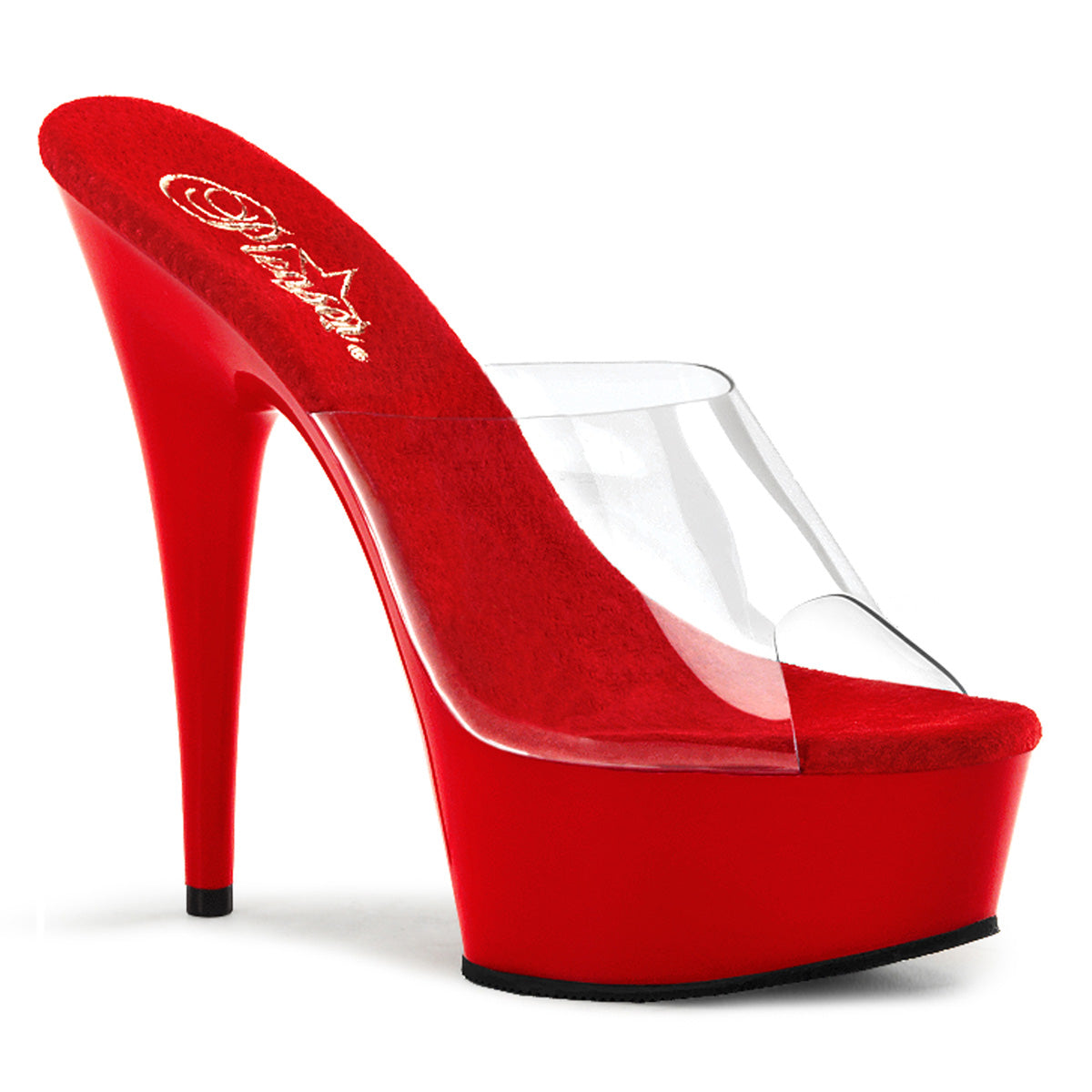 DELIGHT-601 | 6 INCH HEEL | RED PLATFORM PEEP TOE SLIDE