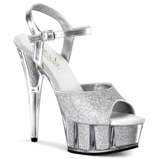 DELIGHT-609 | 6 INCH HEEL |  SILVER GLETTER SANDAL WITH ANKLE STRAP