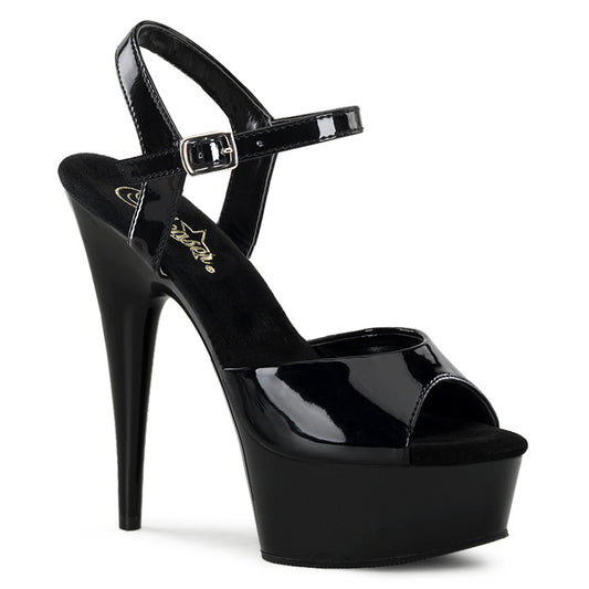 DELIGHT-609 | 6 INCH HEEL |  BLACK SANDAL WITH ANKLE STRAP
