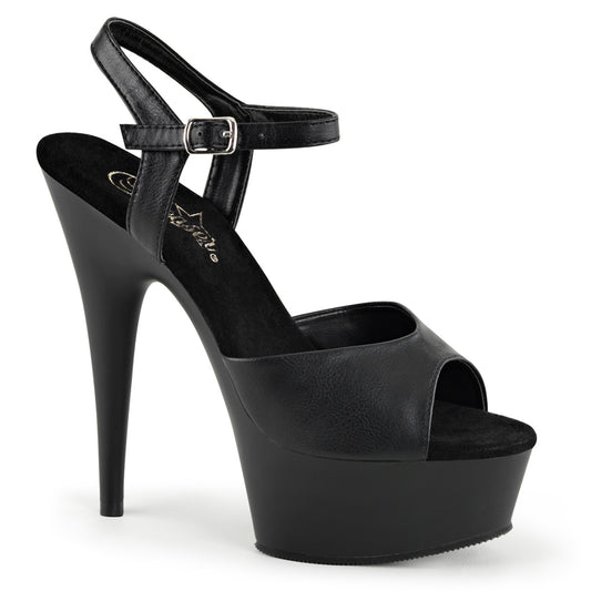 DELIGHT-609 | 6 INCH HEEL |  BLACK SANDAL WITH ANKLE STRAP