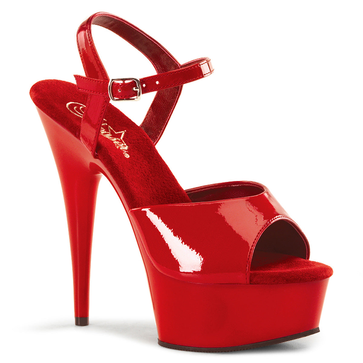 DELIGHT-609 | 6 INCH HEEL |  RED SANDAL WITH ANKLE STRAP