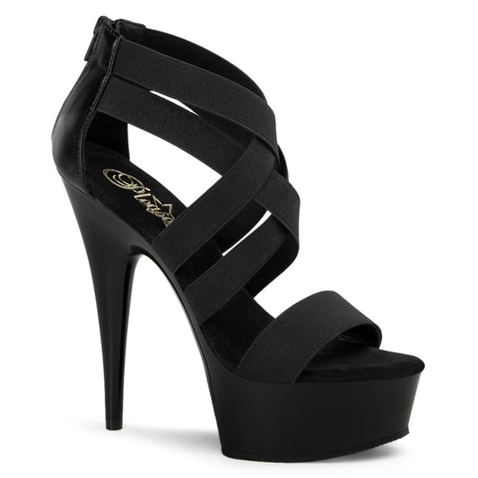 DELIGHT-669 | DEL669 | BLACK ELASTIC BAN FAUX LEATHER CRISS CROSS PLATFORM WITH BACK ZIP