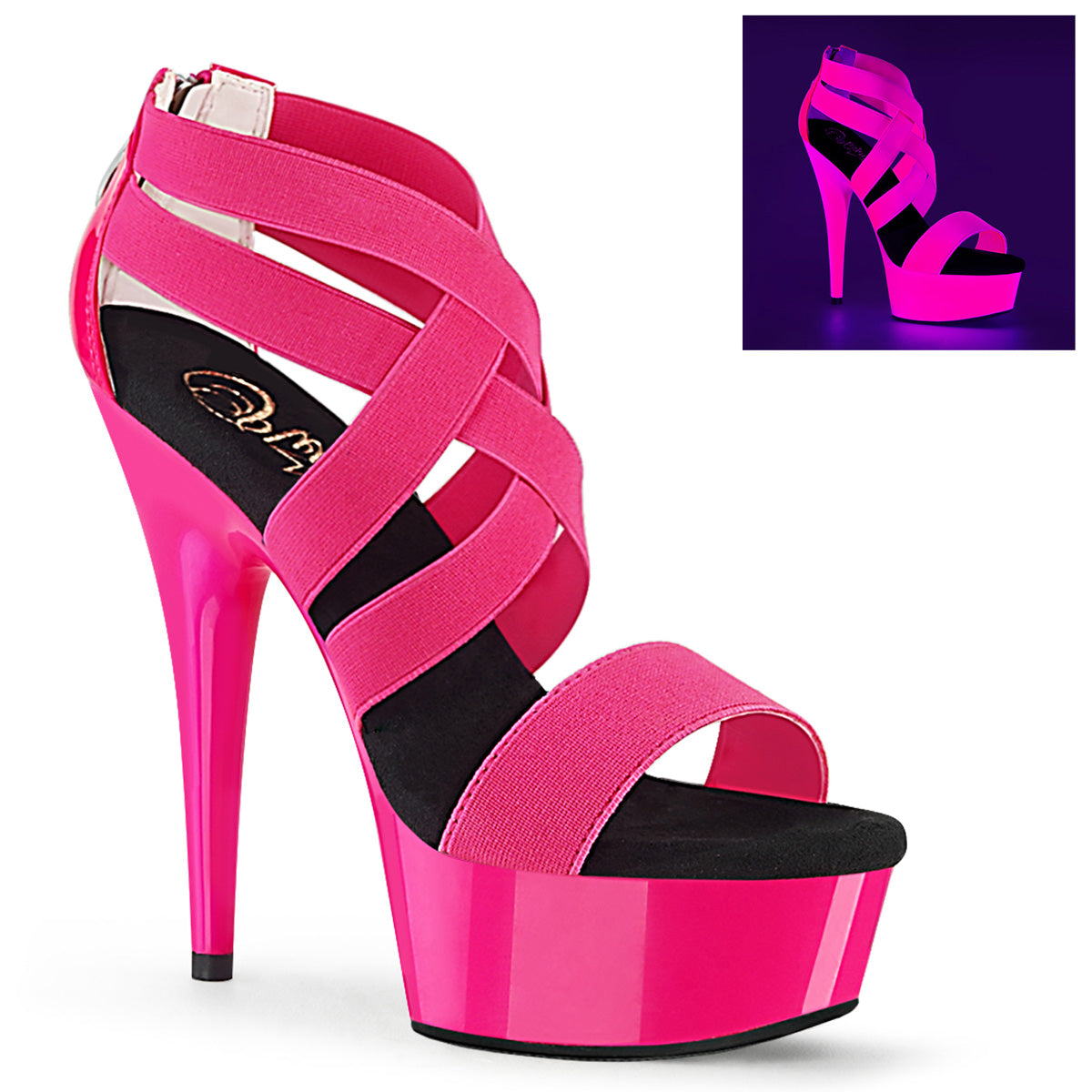 DELIGHT-669UV |DEL669UV | NEON PINK ELASTIC BAND CRISS CROSS SANDAL |  UV BLACKLIGHT REACTIVE