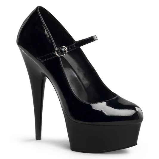 DELIGHT-687 | DEL687/B/M | BLACK 6 INCH MARY JANE PUMP HEEL
