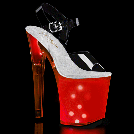 DISCOLITE-808 | 8 INCH HEEL | CLR/WHITE GLOW PLATFORM | USB CHARGEABLE LED | LIGHT-UP MULTI COLOR DISCO LIGHTING EFFECTS