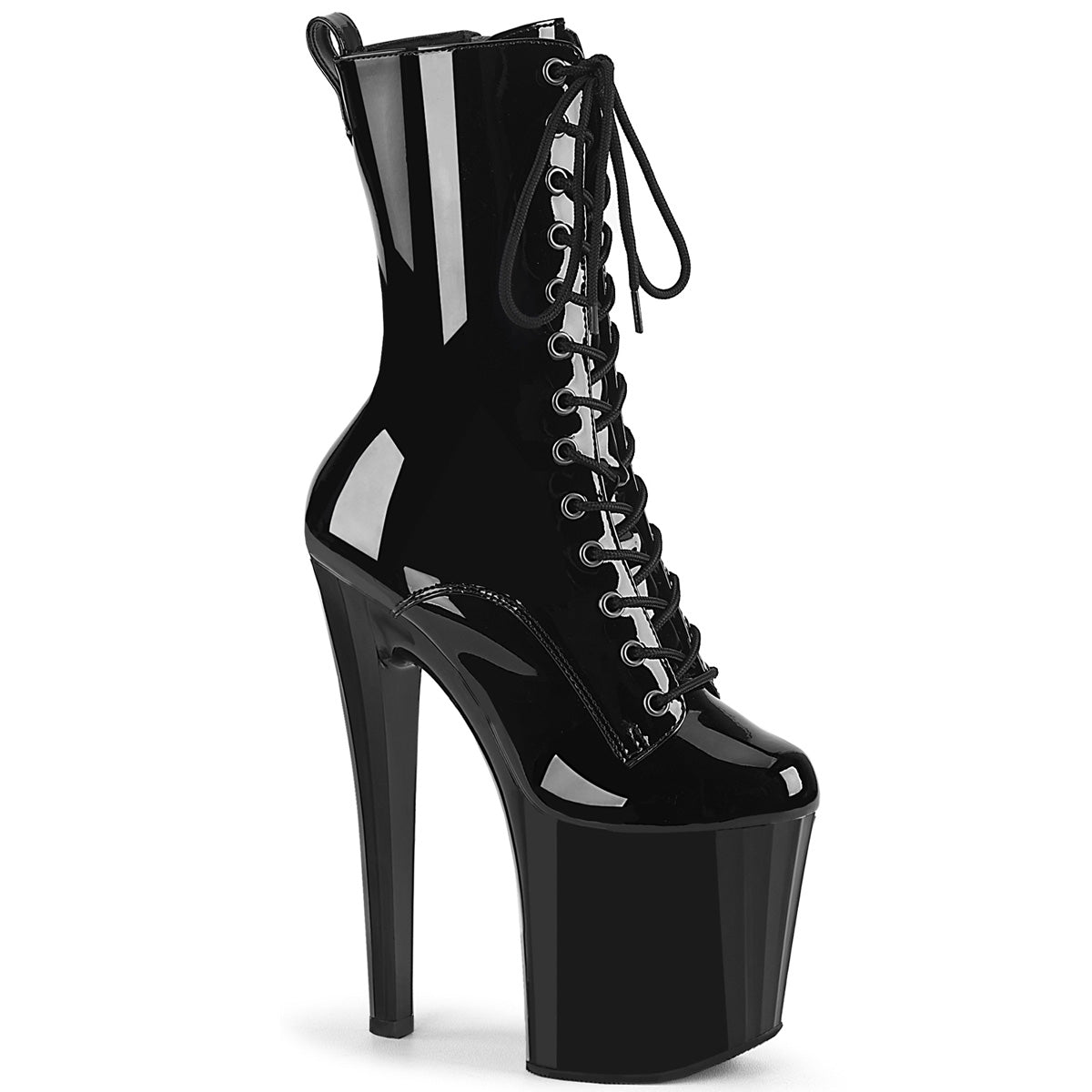 ENCHANT-1040 | 8 INCH| BLACK LACE UP CALF/ANKLE BOOT WITH SIDE ZIPPER
