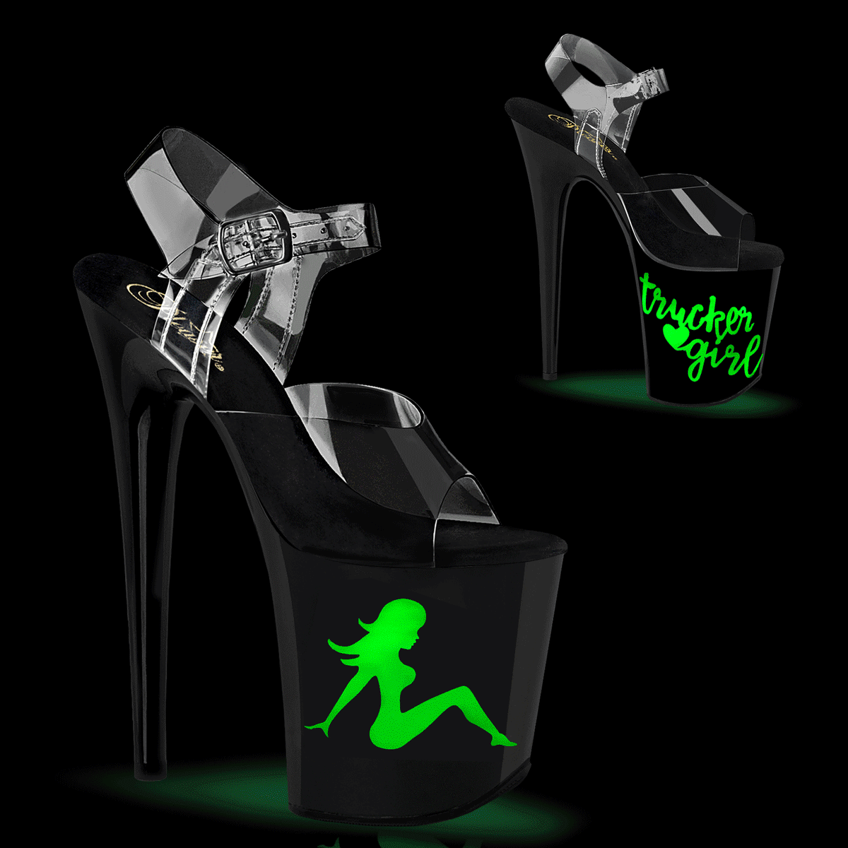 FLAMINGO-808NLTG | 8 INCH PLATFORM | BLACK WITH USB CHARGEABLE LED LIGHT UP TRUCKER GIRL ANKLE STRAP SANDAL