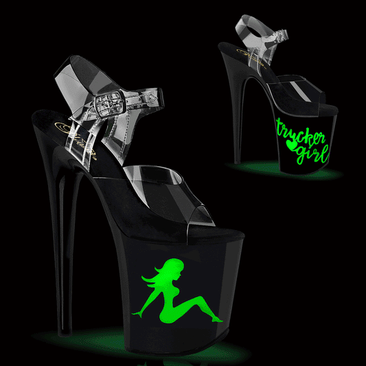 FLAMINGO-808NLTG | 8 INCH PLATFORM | BLACK WITH USB CHARGEABLE LED LIGHT UP TRUCKER GIRL ANKLE STRAP SANDAL