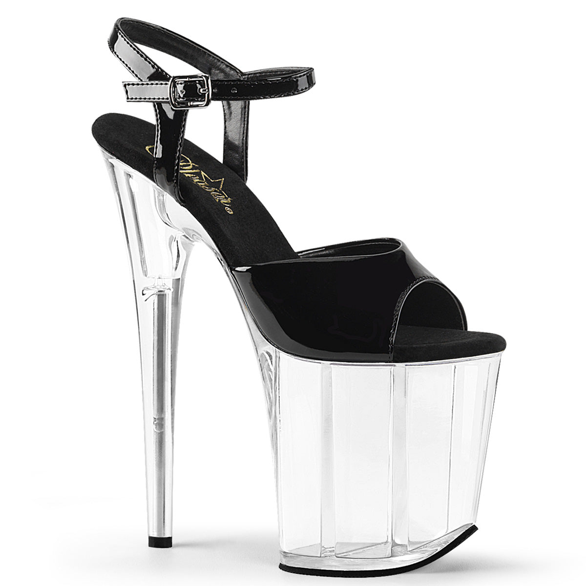 FLAMINGO-809 | 8 INCH HEEL | BLACK & CLEAR SANDAL WITH ANKLE STRAP