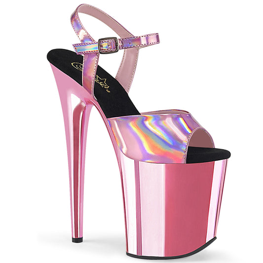 FLAMINGO-809HG |FLAM809HG | 8 INCH PINK CHROME HOLOGRAM PLATFORM WITH ANKLE STRAP