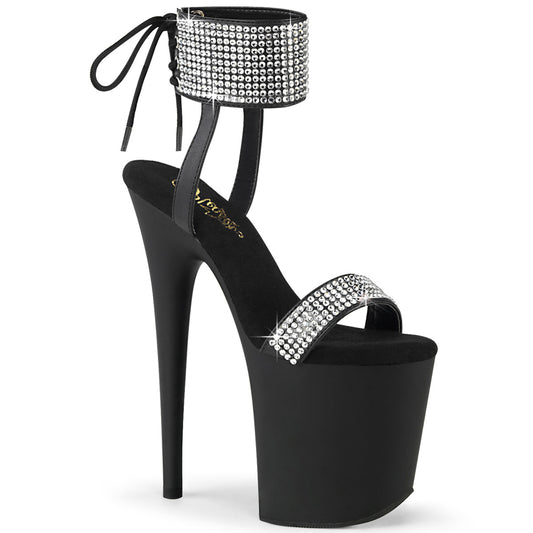 FLAMINGO-870 |8 INCH HEELS | BLACK WITH SILVER RHINESTONES