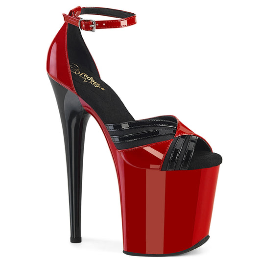 FLAMINGO-884 |8 INCH HEEL |BLACK & RED MULTI-COLOUR WITH ANKLE STRAP