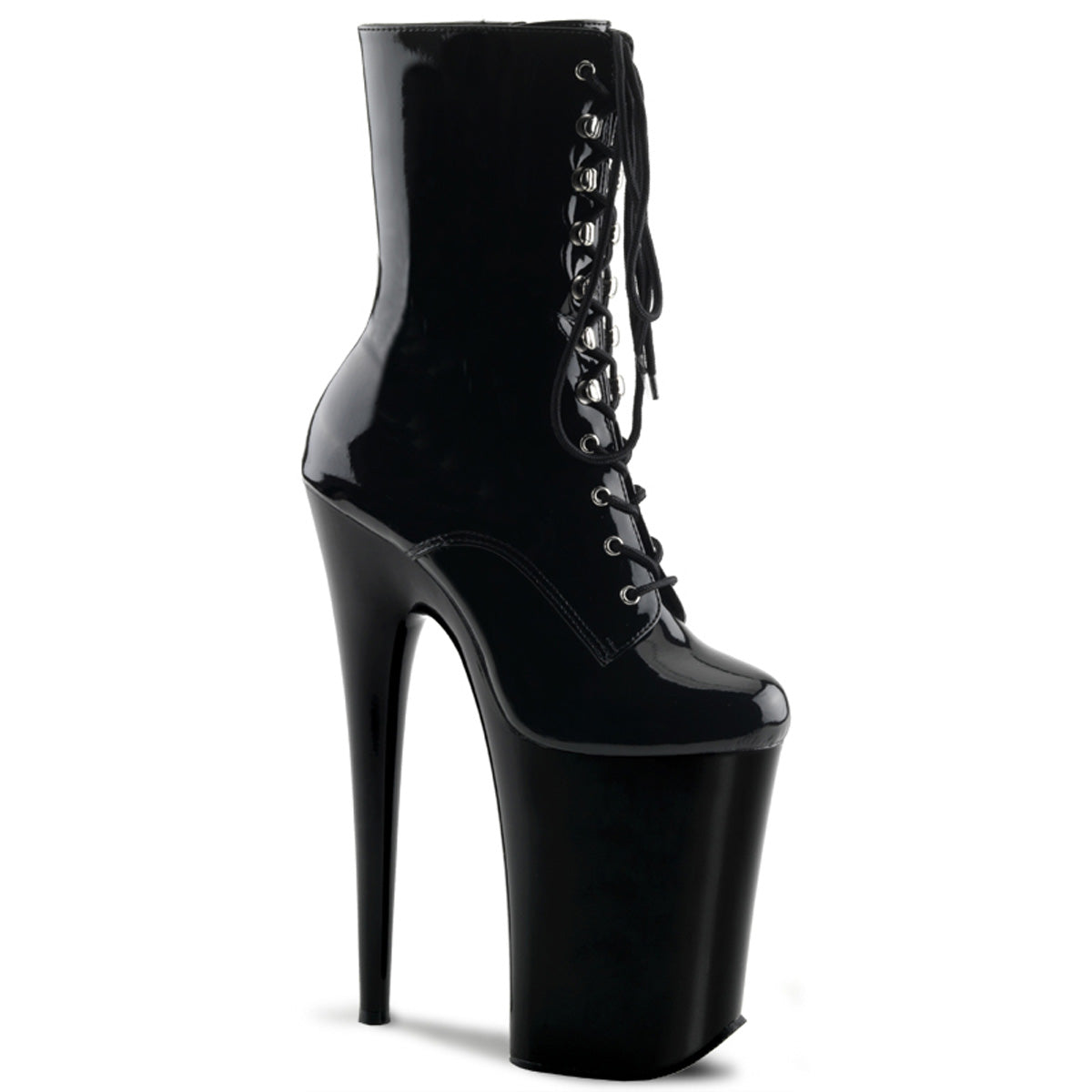 INFINITY-1020 | 9 INCH CALF HIGH BOOTS | BLACK LACE UP BOOTS WITH SIDE ZIP