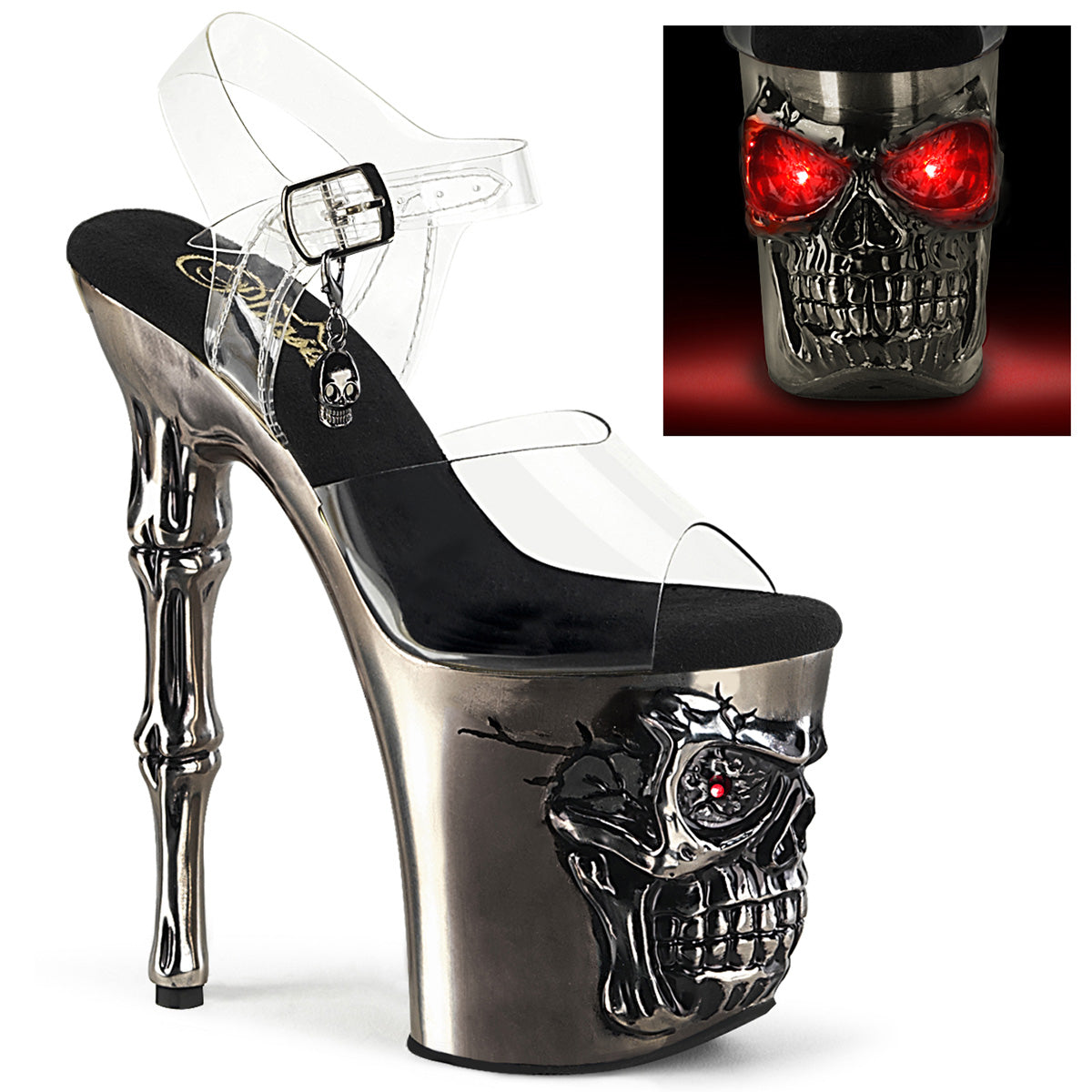 RAPTURE-808-LT|RAPT808-LT/C/PWCH| 8 INCH SKULL SCULPTED  PLATFORM LIGHT UP EYES
