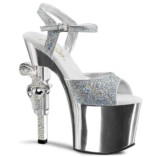 REVOLVER-709G |REV709G| 7" Rhinestone Embellished Gun Heel Platform Ankle Strap Sandal | Specials \ Sales \ In Stock
