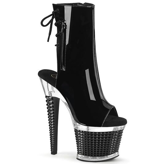 SPECTATOR-1018 | 7 INCH HEEL | BLACK TEXTURED PLATFORM ANKLE BOOT OPEN TOE | SPECIALS / SALES