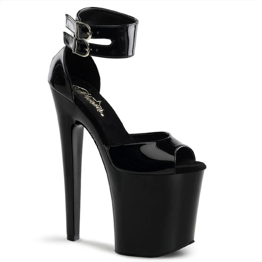 XTREME-875 | 8 INCH HEEL | BLACK PLATFORM SANDAL WITH ANKLE CUFF